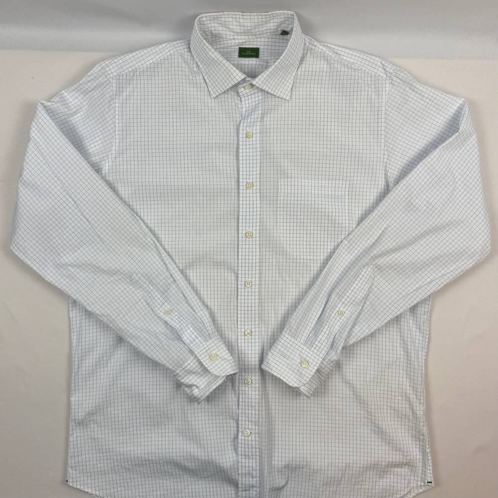 Sid Mashburn Mens Large White Blue Micro Check Button Down Shirt Long Sleeve